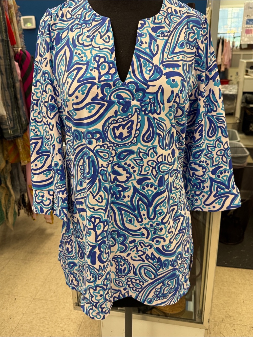 Katherine Way Blue & White Paisley Tunic Top